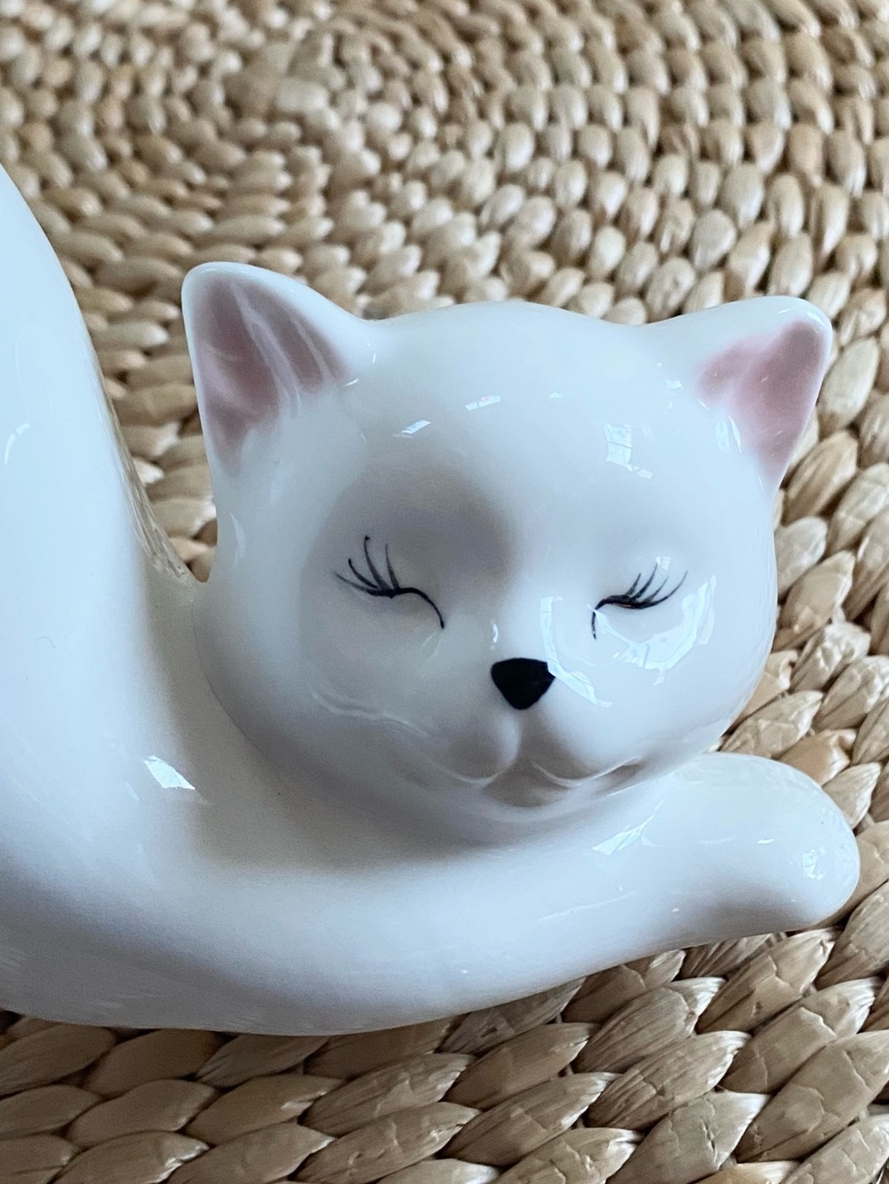 Stretching Cat Kitten White Ceramic Planter Vase - Picture 2 of 7
